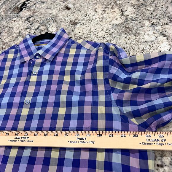 Robert Talbott Shirt - Mens Large - Blue Pink Plaid- Button Down-LS-100% Cotton - Picture 5 of 9
